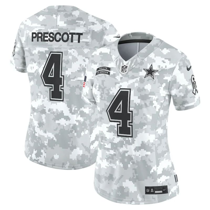 Women Dallas Cowboys 4 Prescott Nike Arctic Camo 2024 Salute to Service Limited NFL Jersey